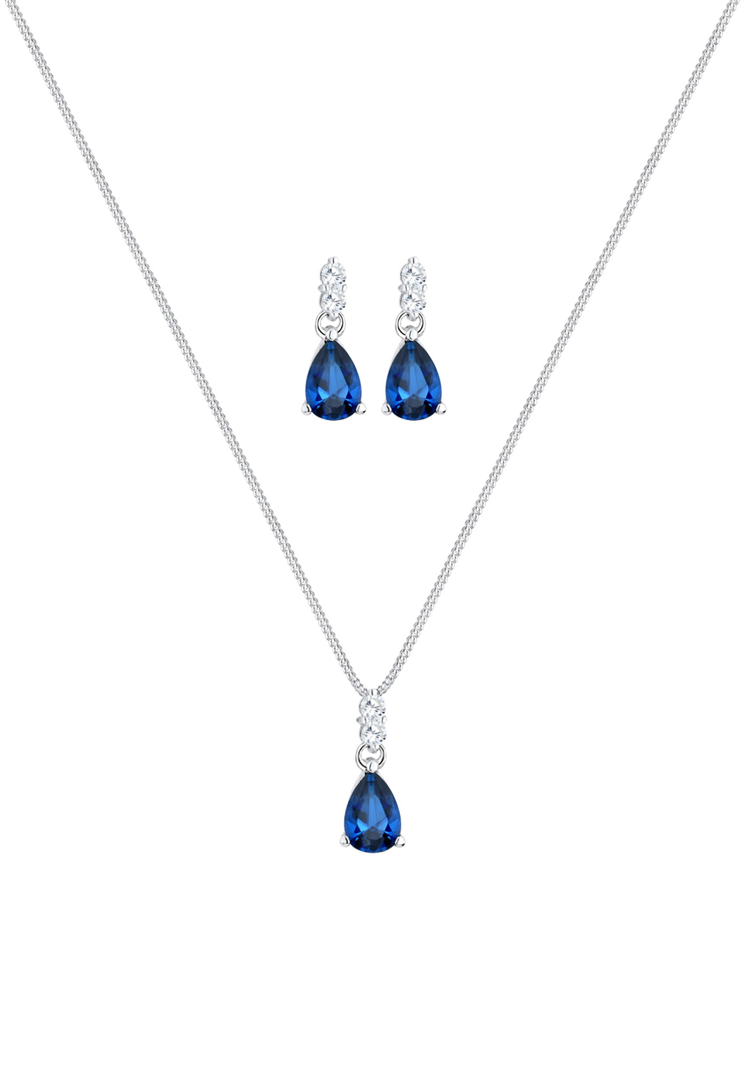 Elli PREMIUM Femmes pendentif d'oreilles set syn. saphir et zircon en argent sterling 925
