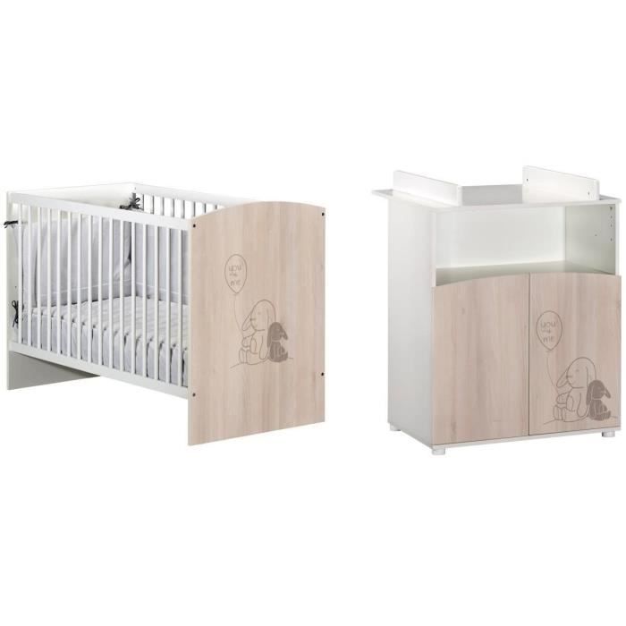 Cuna BABYPRICE Bunny de 120x60 cm con 3 posiciones + cambiador Bunny con 2 puertas y 1 nicho.
