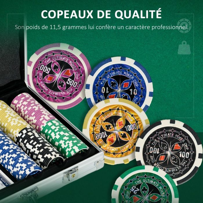 Set da Poker - Kit da Poker Completo - SPORTNOW - 300 Chip, 5 Dadi, 2 Mazzi di Carte, Tappetino in Feltro - Alluminio - Grigio