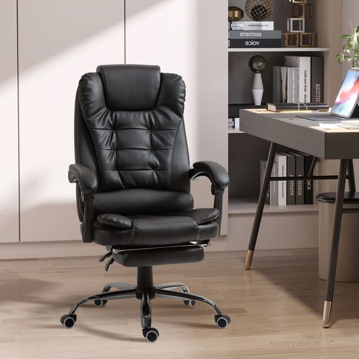 HOMCOM - Silla de oficina - Tapicería sintética de PU - 64,5 x 69 x 117 cm - Negra
