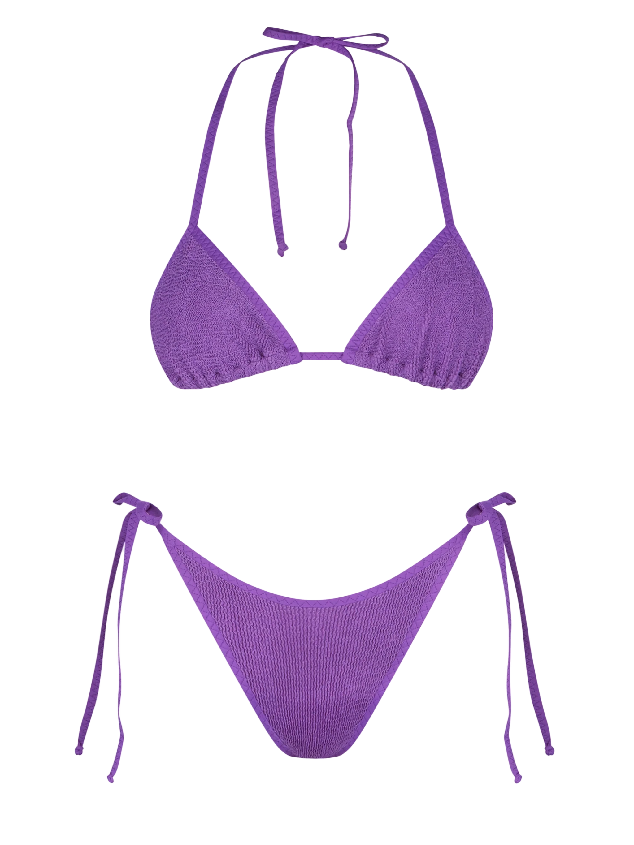 Paarse kreukel driehoek bikini voor dames