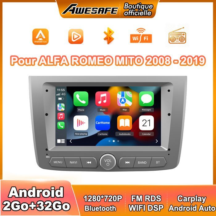 AWESAFE Autoradio Android 13 pour ALFA ROMEO MITO (2008-2019) 2Go+32Go avec 7'' Écran Tactile Carplay Android Auto GPS WiFi FM