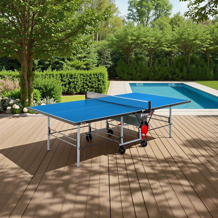 Table tennis table - SPONETA - S3-47 e - Folding - Outdoor use - Half-height lift-up playing surface - Grey and blue
