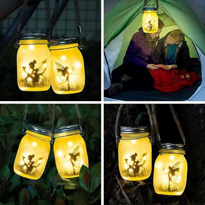 Set of 2 outdoor solar lights, glass jar lights with string lights, waterproof solar lights