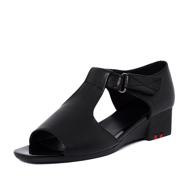 Sandali da donna con zeppa, nuovi sandali estivi da donna in vera pelle, sandali gladiatore semplici a bocca di pesce, taglie grandi.