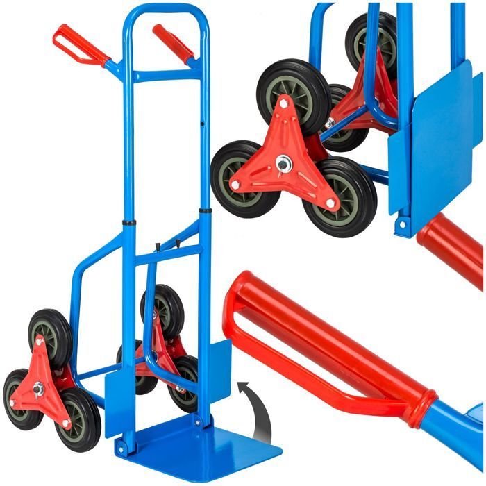 TECTAKE - Carretilla elevadora para escaleras - Plataforma plegable, ruedas de 6 radios, capacidad de 200 kg, acero - azul