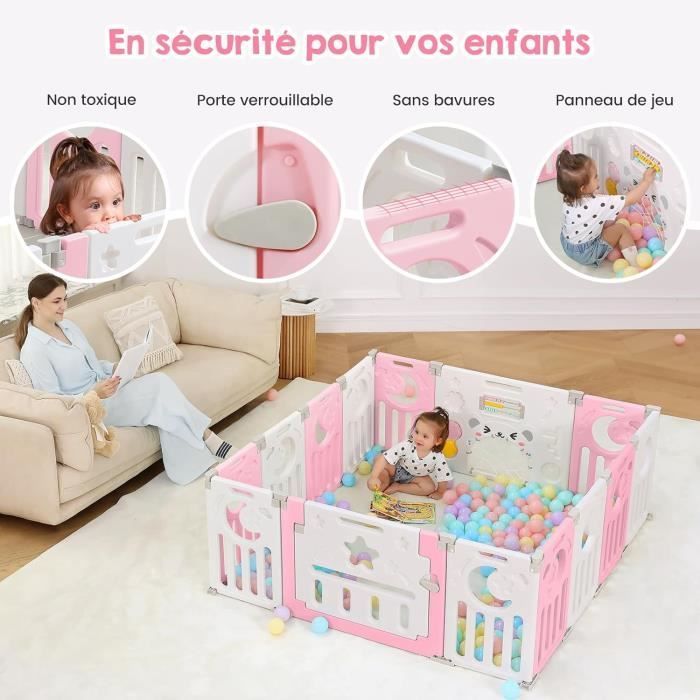 Foldable Baby Playpen, Modular Plastic Baby Playpen 150×150cm, Baby Playpen with Door, XL Children's Playpen with Activity Panel, Pink