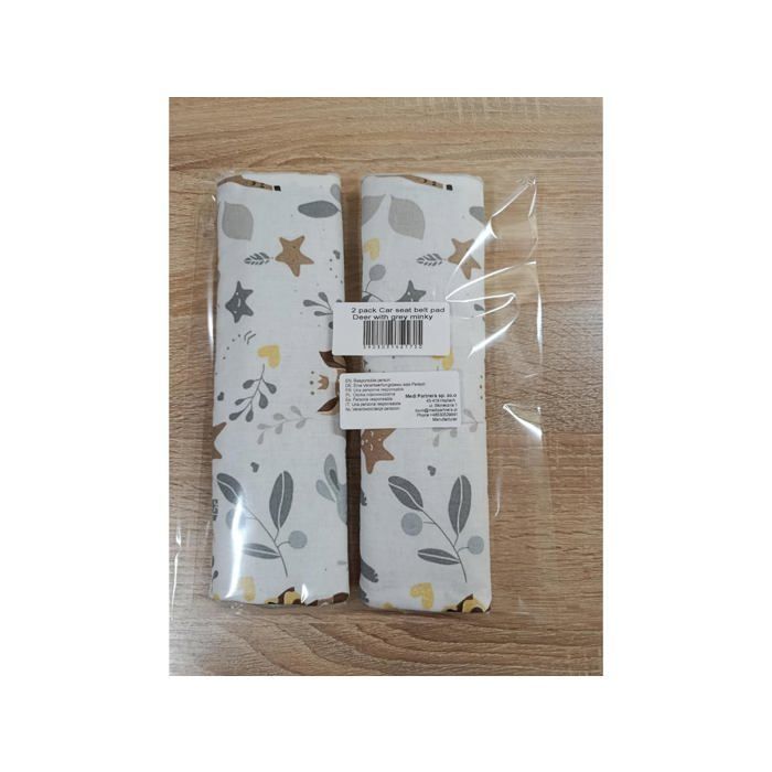 Children's 2-Piece Belt Cover Set, 17x22cm, 100% Cotton Minky Fabric, Deer with Grey Minky, Medi Partners