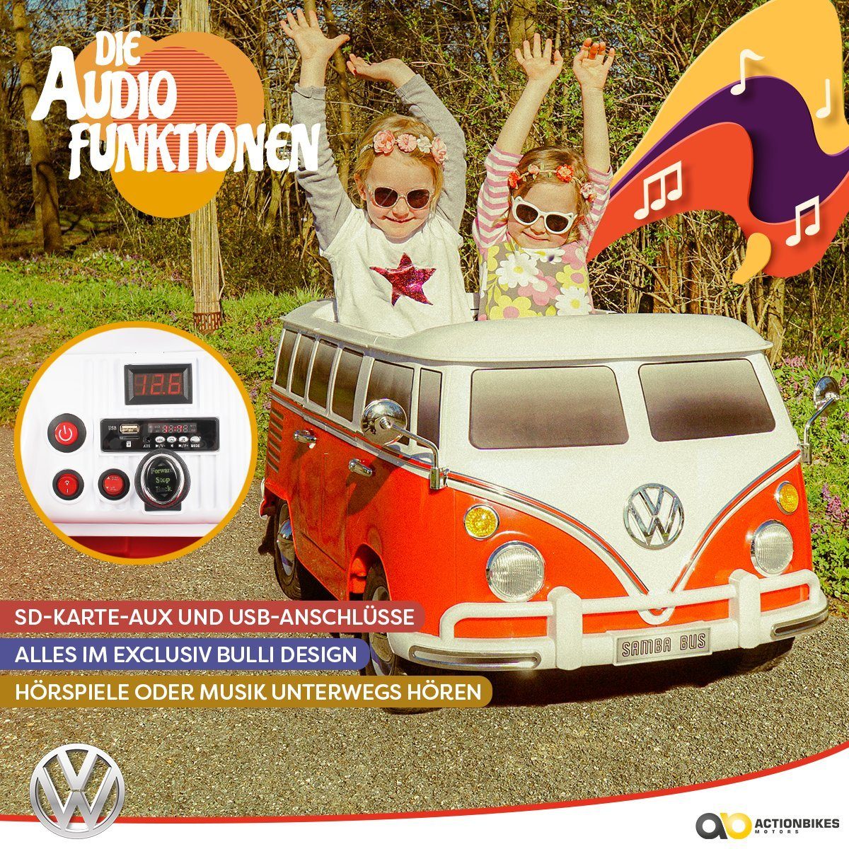 Elektryczny samochód dziecięcy Actionbikes Motors, VW Bus Bulli T1, ładowność 40 kg, (2 sztuki), opony z pełnej gumy EVA - VW Bulli - od 3 lat. Elektryczny samochód dziecięcy