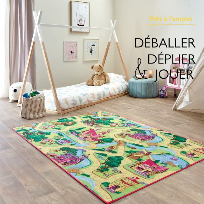 Tappeto gioco per bambini 95x133 cm, Candy Town - Pista per auto - Lavabile - Antiscivolo - Carpet Studio