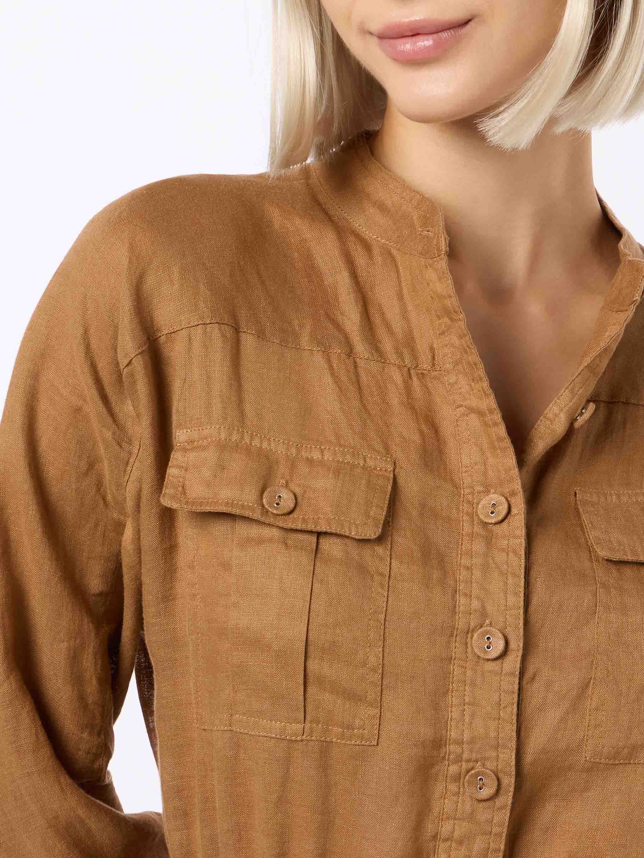 Hanniel damesjumpsuit van camelkleurig linnen