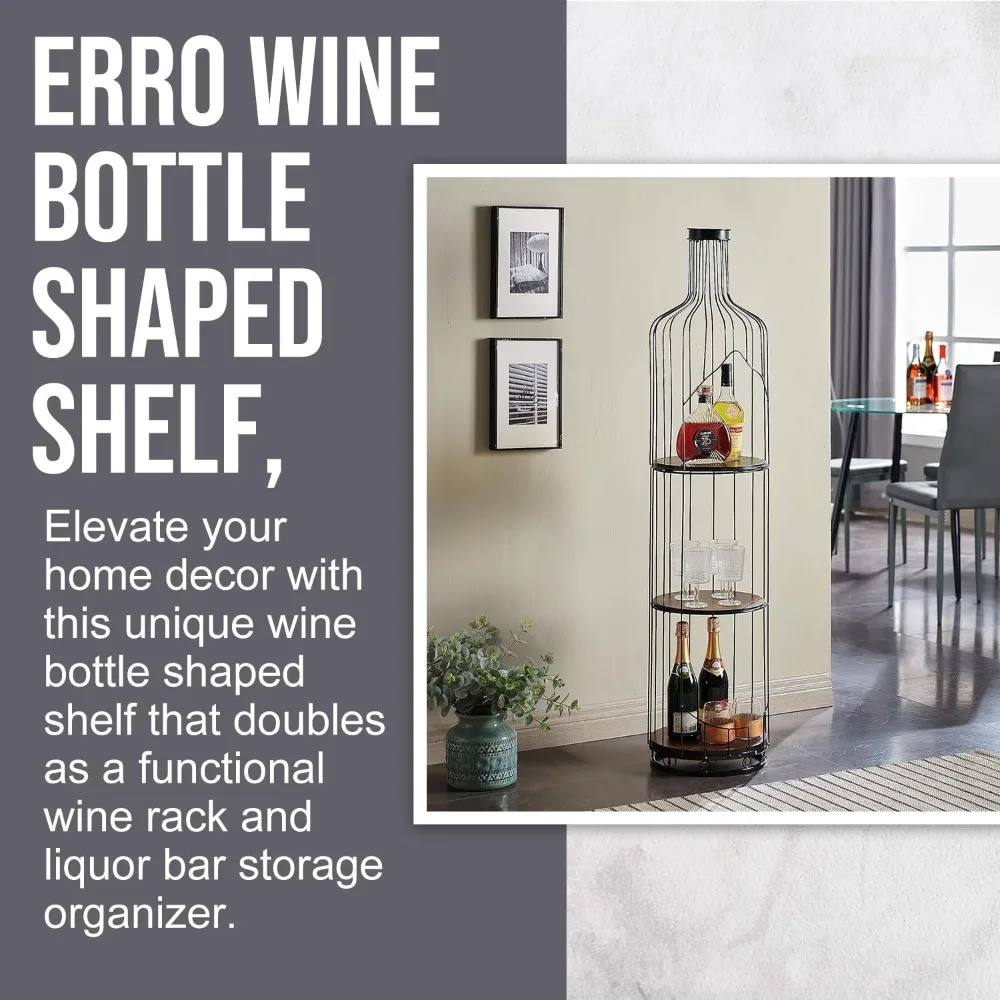 Supporto alto a forma di bottiglia di vino con ripiano, portabottiglie da pavimento autoportante, organizer per scaffali da bar per liquori.