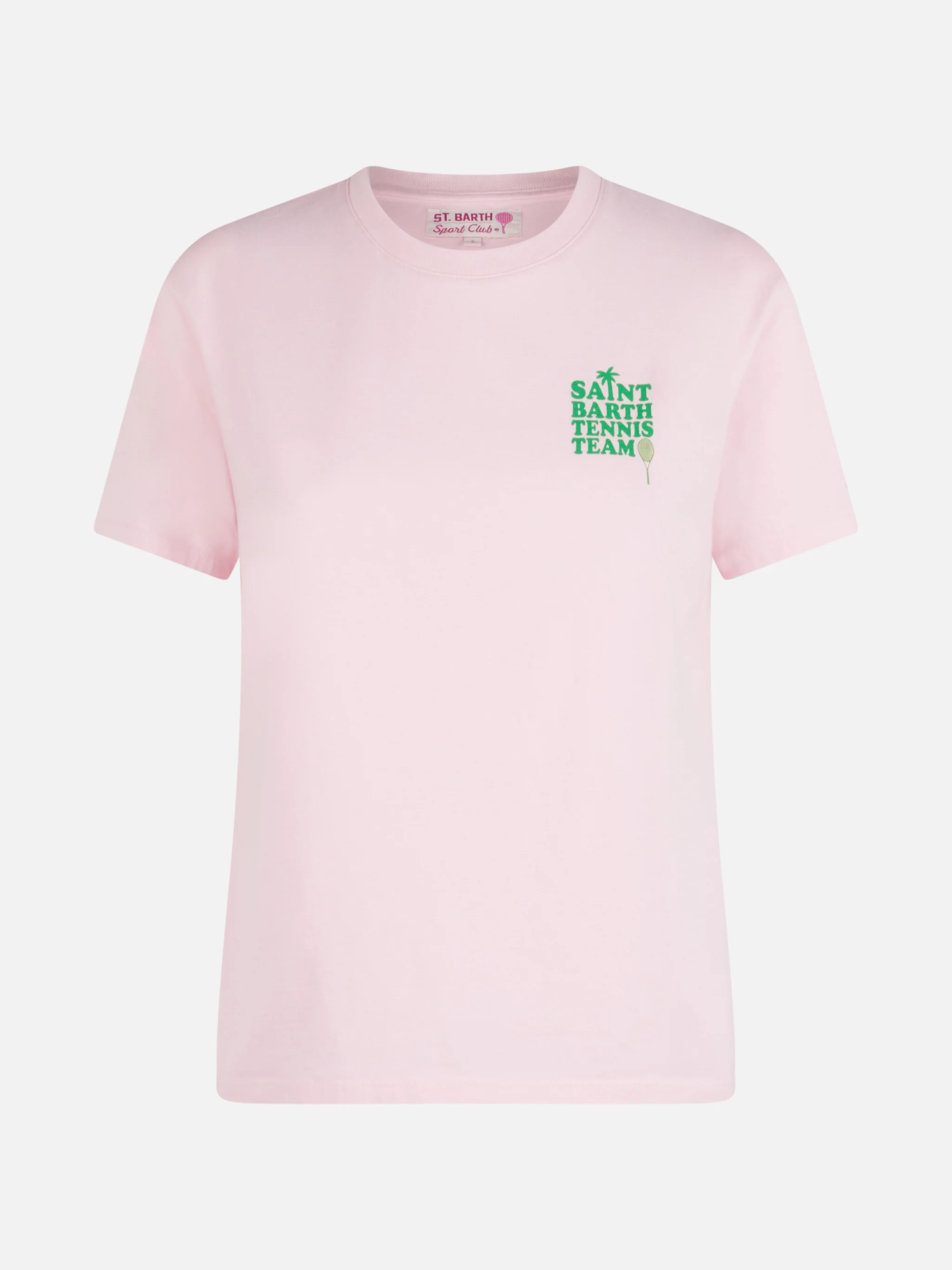 Roze katoenen T-shirt met print van het St Barth tennisteam.