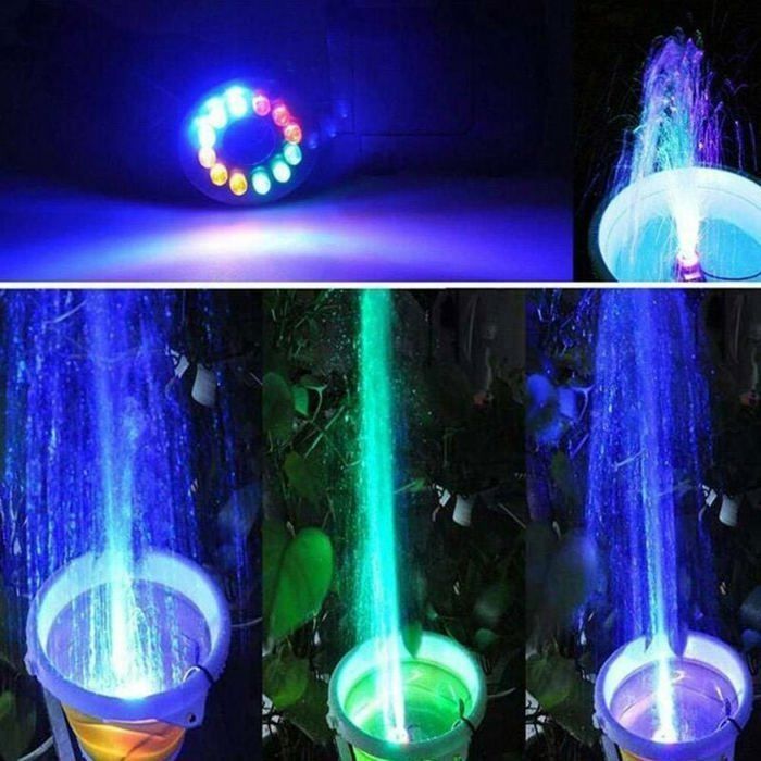 Bomba para fuente de 15 W - Caudal de 800 l/h - Iluminación LED de 12 colores - Para estanques y jardines - Plástico/resina
