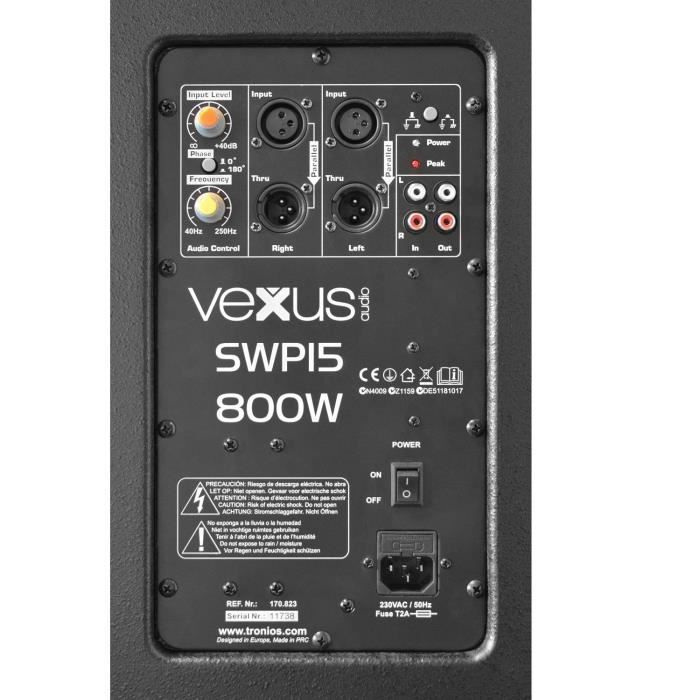 Caisson de basse actif Vonyx SWP15 PRO - 800W, phase réglable, table de mixage intégrée