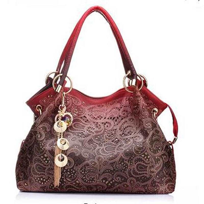 Borsa a tracolla da donna, borsa a mano traforata con effetto sfumato, borsa tote arricciata con stampa floreale, borsa da donna in pelle PU con paillettes.