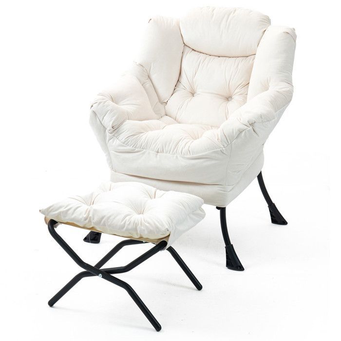 Fauteuil inclinable 75x80x85 cm avec repose-pieds pliable, fauteuil à bascule avec poches latérales, fauteuil d'allaitement, blanc