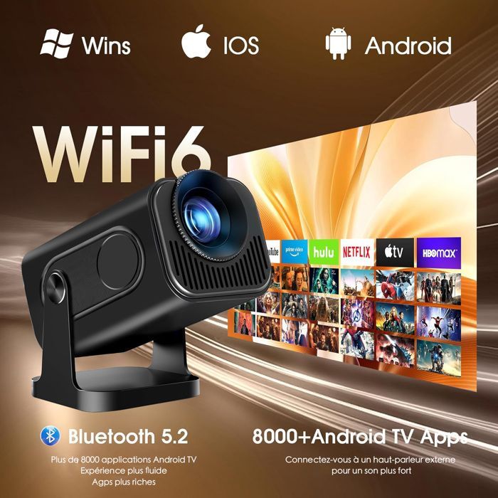 Miniprojektori - FOSMET - Full HD 1080P - WiFi 6 - Bluetooth 5.2 - 180° kääntyvä