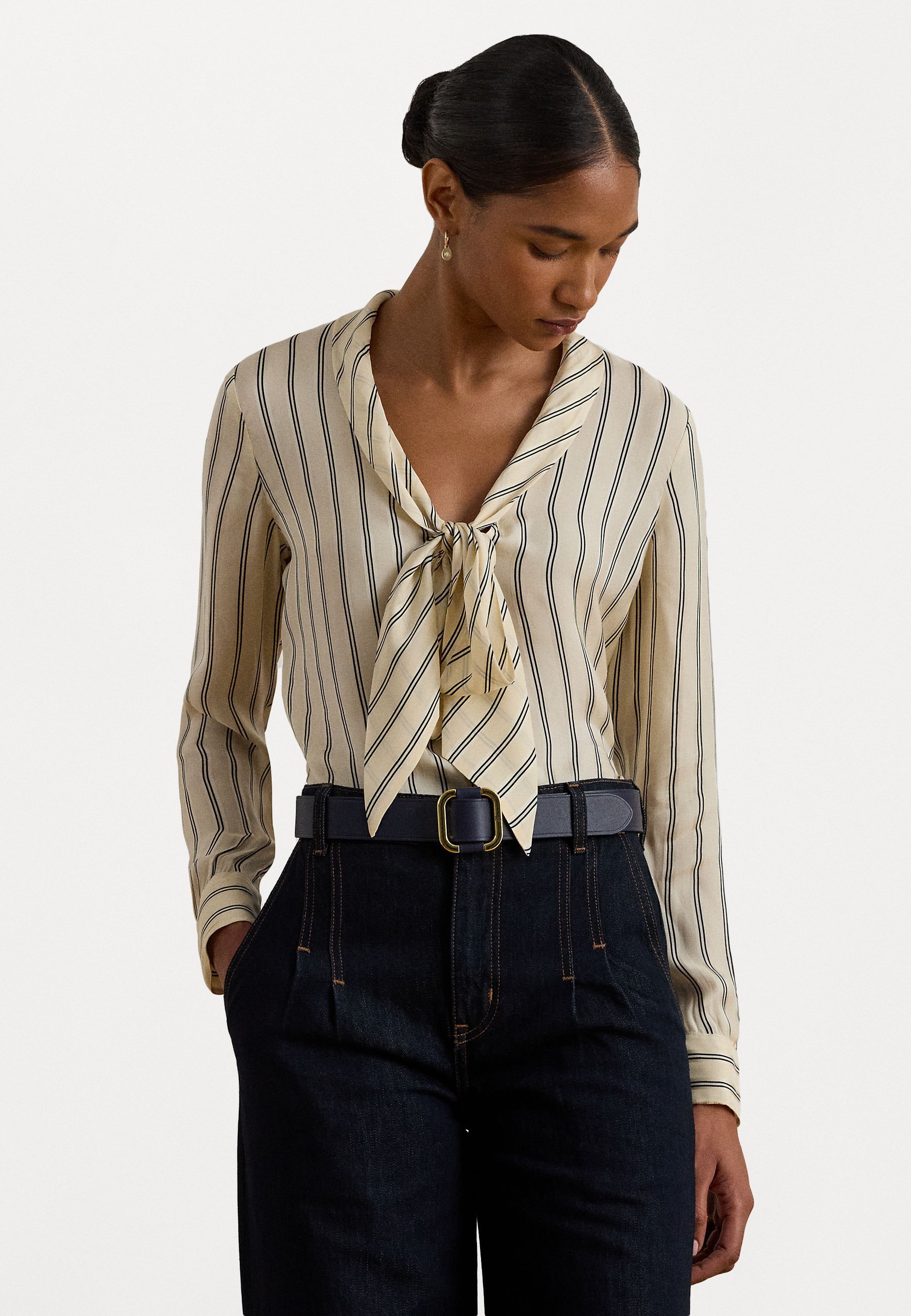 Lauren Ralph Lauren Jacquard-Krawatte - Bluse - Creme/Marineblau