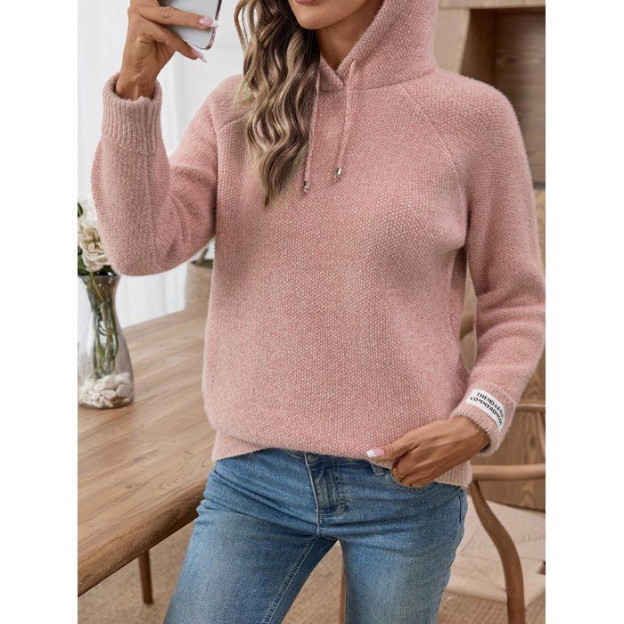 Jersey de mujer - Capucha raglán - Tejido de chenilla suave para invierno - Manga larga - Otoño/Invierno - Talla europea - Rosa