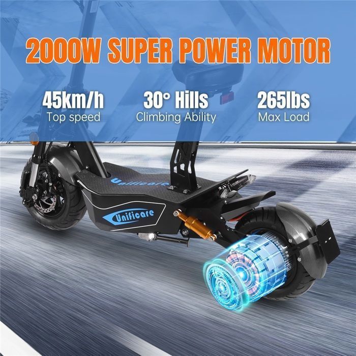 Elektroroller, Unificare EEC, 2000-W-Motor, 60-V-20-Ah-Akku, 55 km Reichweite, 45 km/h, lichtempfindliche LED-Beleuchtung, schwarz