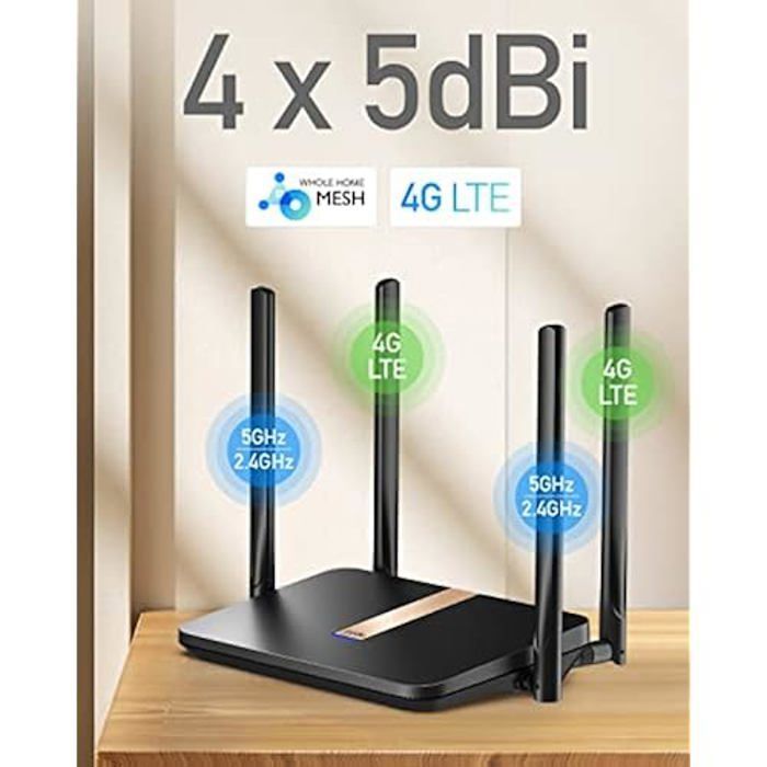 Roteador Modem 4G LTE - CUDY - AC1200 - Wi-Fi Mesh de 1200 Mbps - Antenas Removíveis - VPN