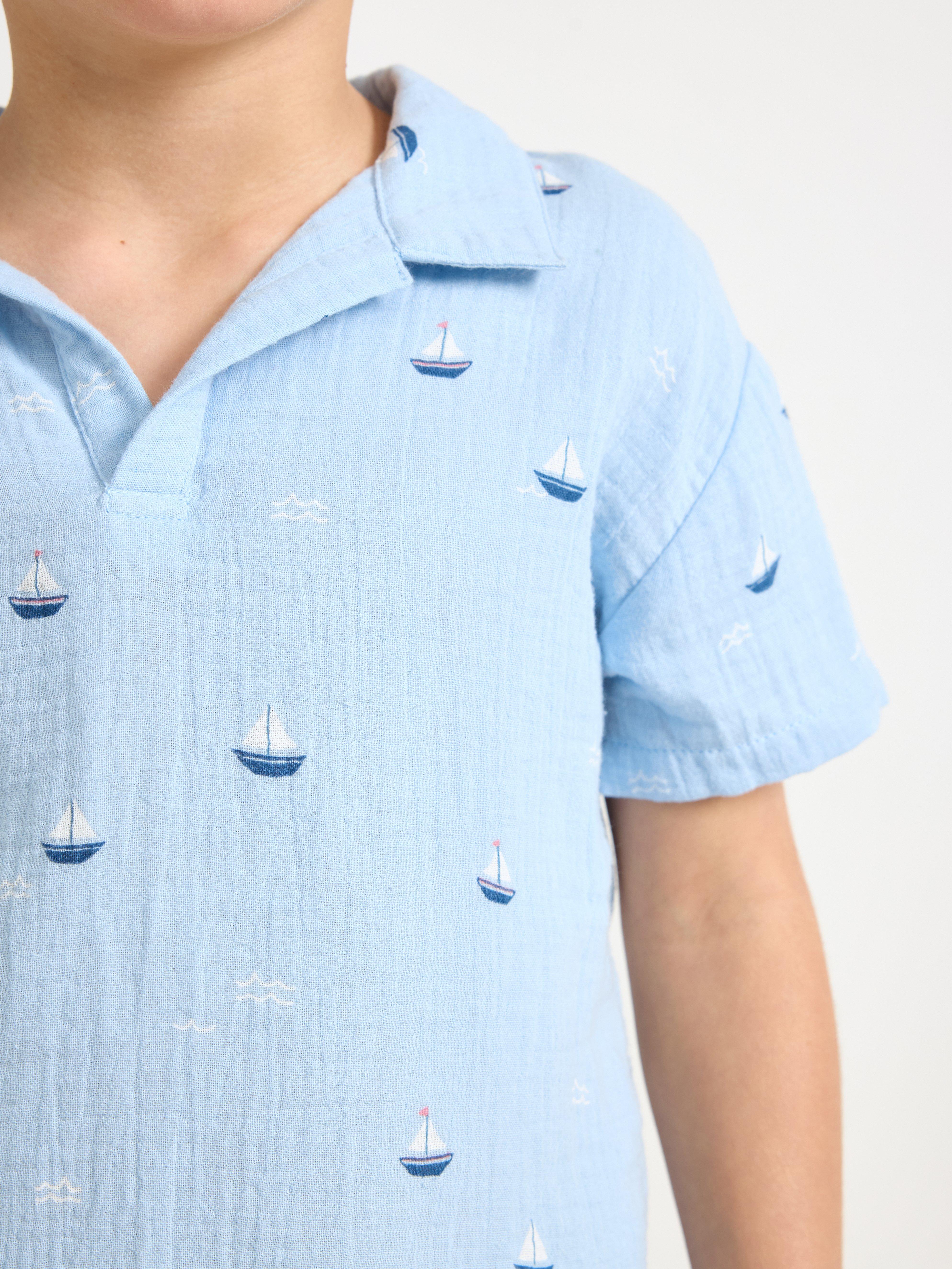Camicia in tessuto di cotone azzurro chiaro