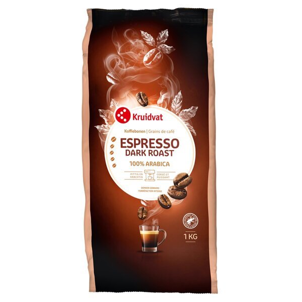 Kruidvat tmavo pražené espresso zrná<br>1000g