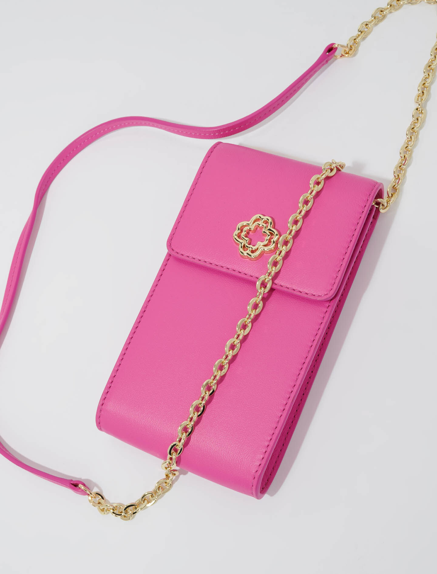 Geantă telefon din piele - Roz fucsia