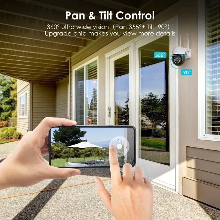 1080P Outdoor Wi-Fi PTZ Surveillance Camera 355°/90° IP66 Alarm Night Vision Motion Detection 24/7 Recording