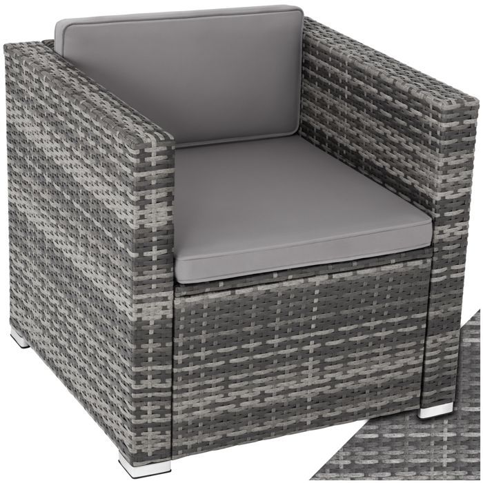 Fauteuil de jardin - TECTAKE - Assise de jardin en rotin LIGNANO résistant aux rayons UV 70 x 69 x 65 cm - Gris