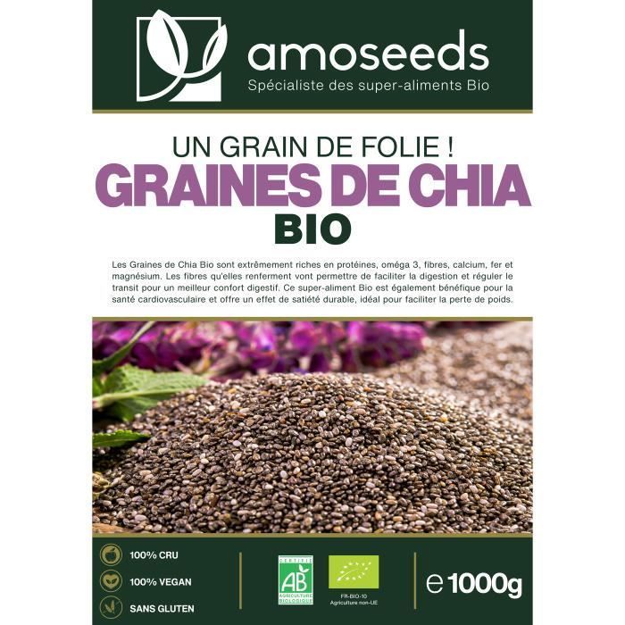 Graines de Chia Bio 1kg - Qualité Supérieure - amOseeds - Le Spécialiste des Super-aliments Bio