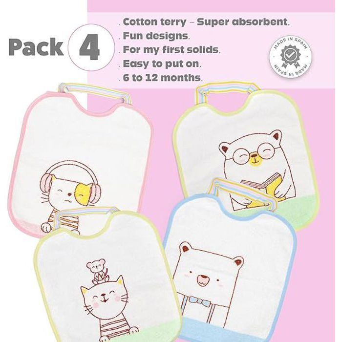 TI-TIN | Conjunto de 4 Babadores Impermeáveis para Bebê | 23x28 cm | Forro de Vinil | Fecho Elástico