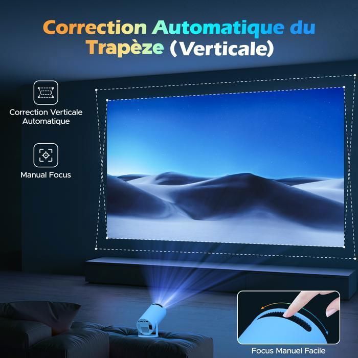 Projetor de vídeo nativo 4K HD 720p, mini projetor portátil com Wi-Fi 6, Bluetooth 5.0, Android 11.0 com Netflix e HDMI.
