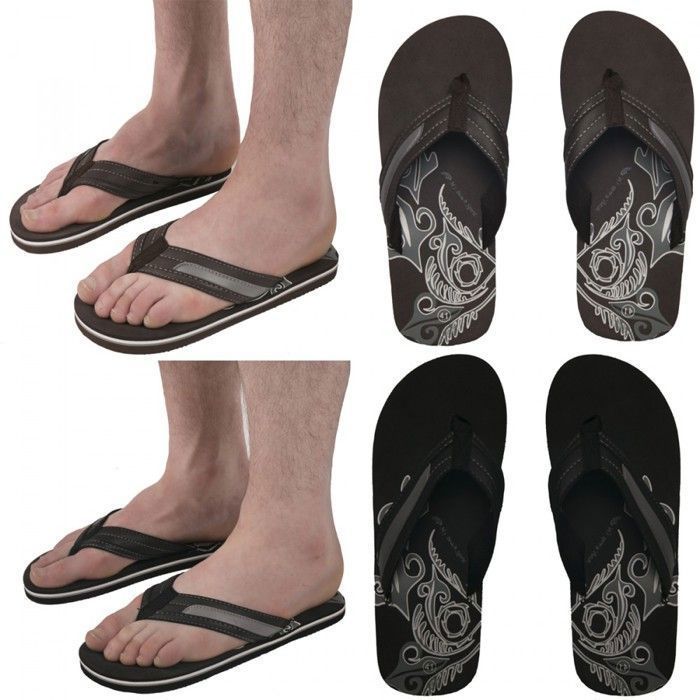 Infradito da uomo - Fantasia tribale - Confezione da 2 - Nero/Marrone o Marrone x2 - Taglie 40/41 + 42/43 + 44/45