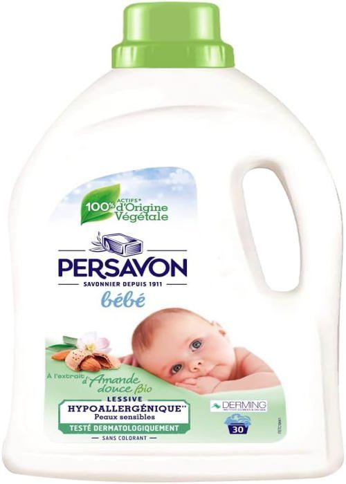 Detergente para ropa de bebé, con extracto de almendra dulce orgánica, hipoalergénico, para pieles sensibles, sin colorantes, 33 lavados - 1500 ml