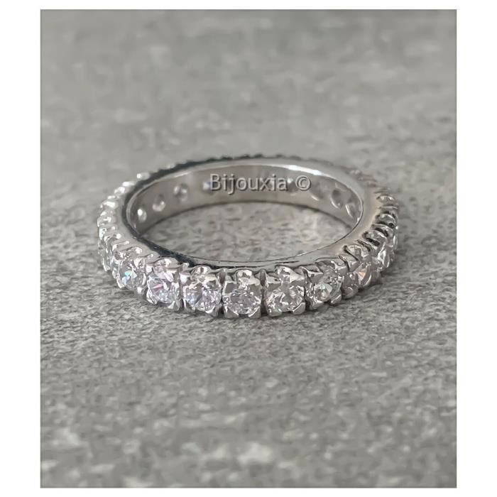 Wedding band ring - Bijouxia - Set with cubic zirconia - Sterling silver - Women's