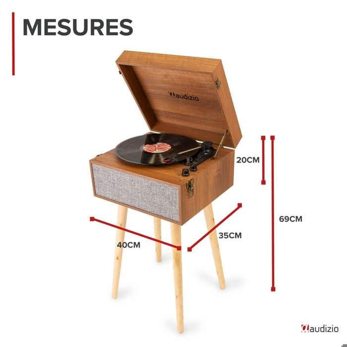 Mueble para tocadiscos Audizio Fremont - Bluetooth, diseño retro con patas extraíbles, altavoces estéreo