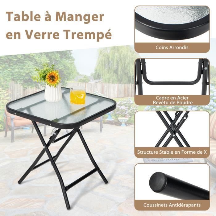 Mesa de jardín plegable tipo bistró COSTWAY de 46,5 x 46,5 x 42 cm, de cristal y acero, para interior, exterior, patio o balcón. Soporta hasta 25 kg. Color negro.