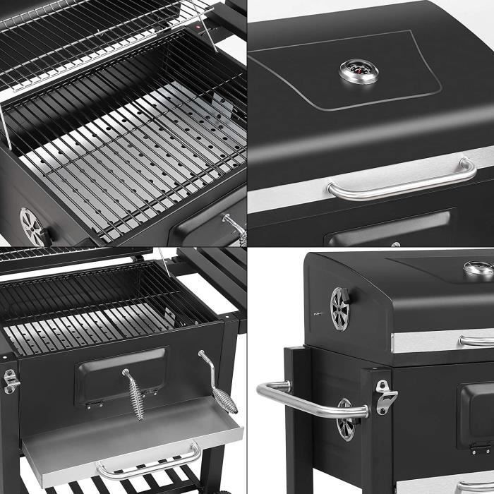 Femor Barbecue à Charbon, Fumoir Américain avec Tablette Latérale et Inférieure