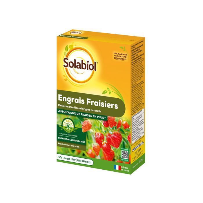 SOLABIOL Engrais fraisiers & petits fruits - 750g - Jusqu'à 15m² - Stimulateur de croissance - Nutrition longue durée