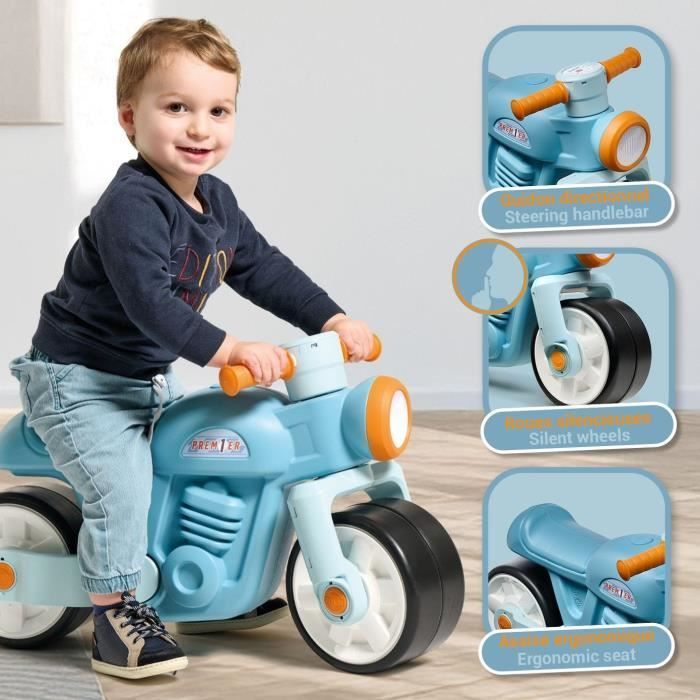 FALK Premier Bici senza pedali - Con ruote silenziose - Blu - 75% Plastica riciclata - 100% Made in France - Dai 12 mesi