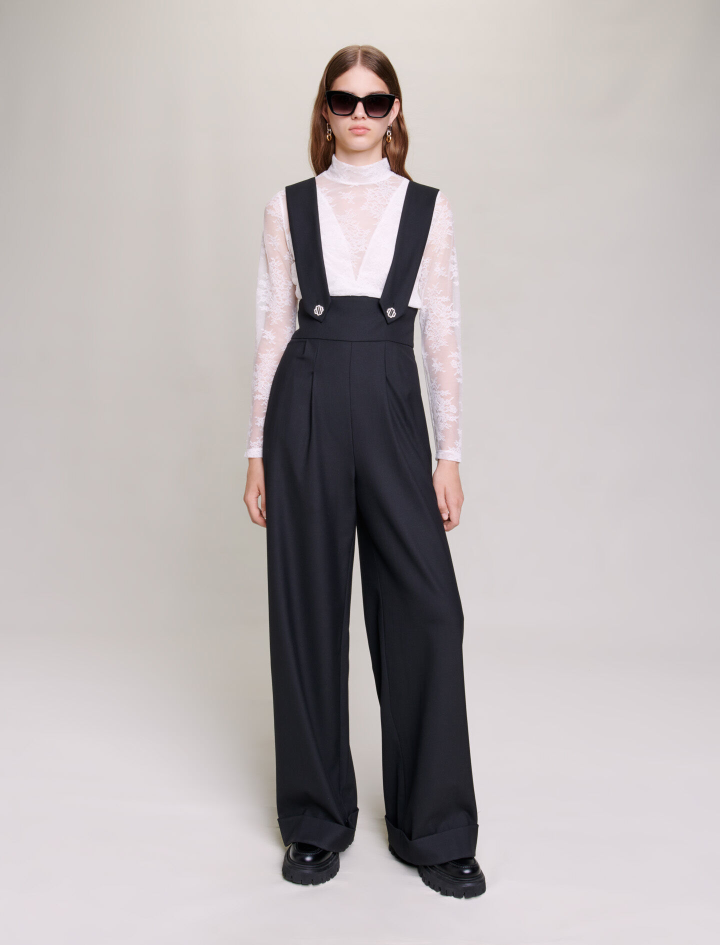 Pantaloni lungi cu bretele - Negri