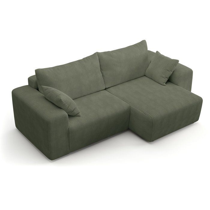 Sofá de canto conversível - 4 lugares - BOBO - Tecido verde - 244 x 138 x 86 cm