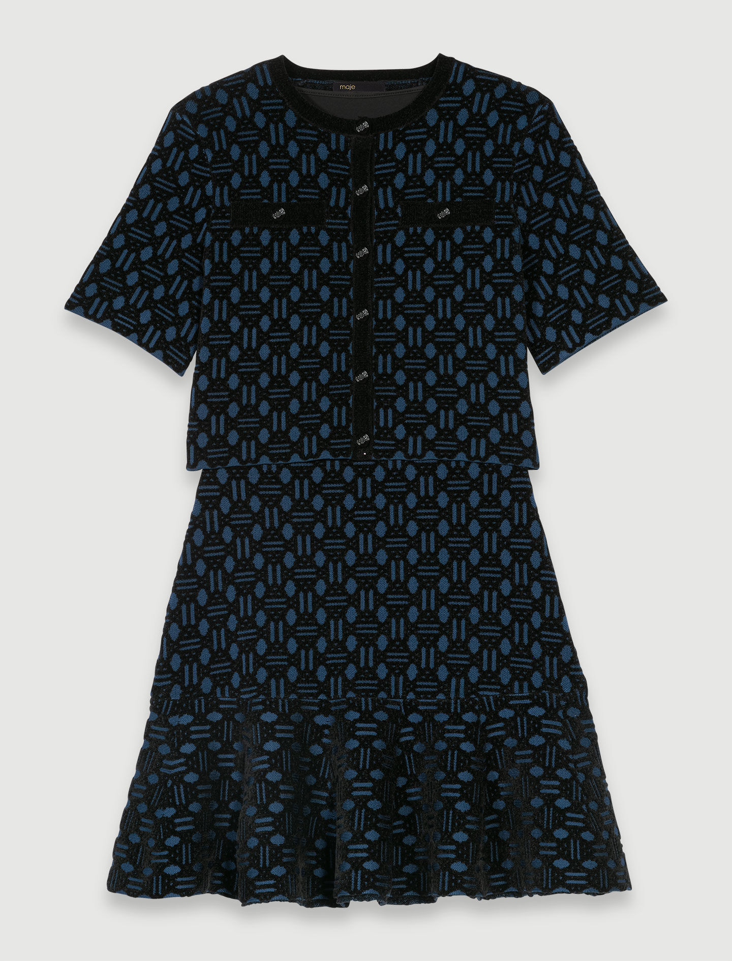 Gebreide jurk met 2-in-1 effect - Blauw/zwart