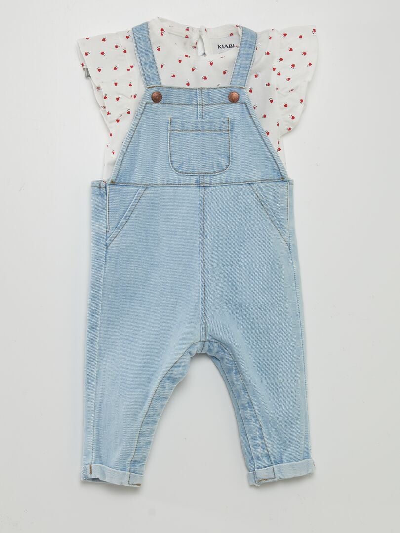 Conjunto de camiseta estampada + jardineira - BRANCA