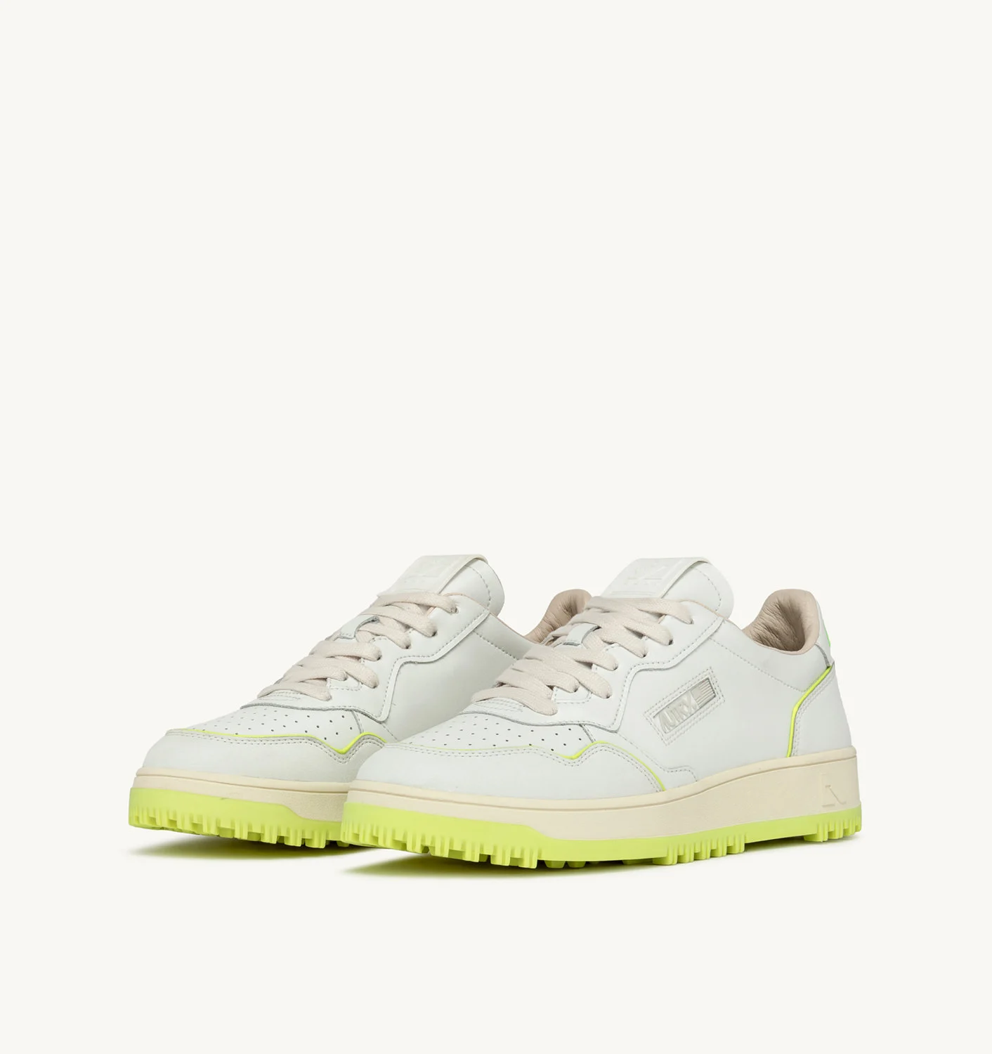 TENIȘI GOLF JOS DIN PIELE ALB ȘI GALBEN FLUORESCENT
