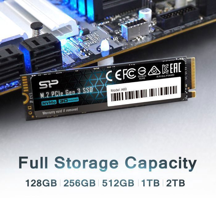 SSD interno - Silicon Power - P34A60 256GB - NVMe PCIe Gen3x4 M.2 Lectura/Escritura 2200 1600 MB/s