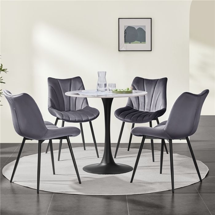 Yaheetech Lot de 4 Chaises de Salle à Manger avec Dossier Chaise de Cuisine Rétro Assise en Velours et Pieds en Métal Gris Foncé