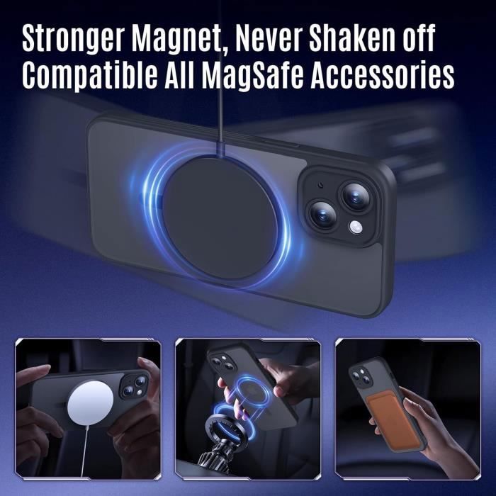 Coque pour iphone 15 et 2 vitres anti espion 2x verre caméra compatible magsafe noir hd